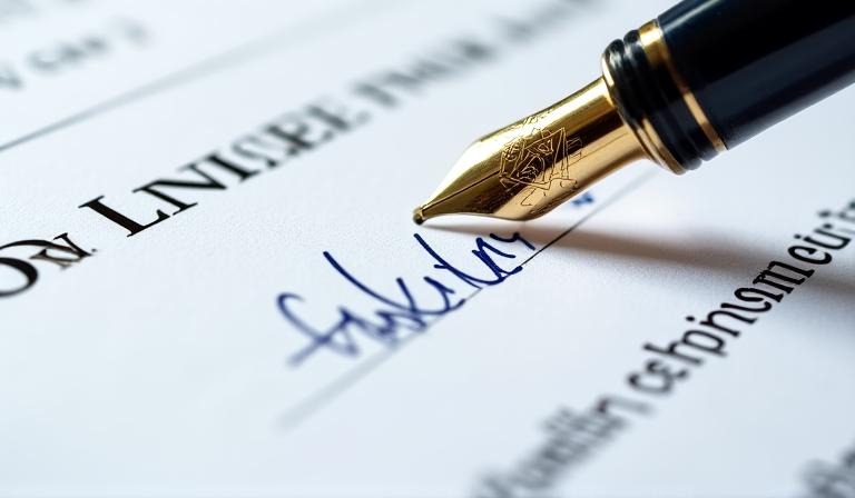 Dettaglio di una firma su un contratto formale revisionato